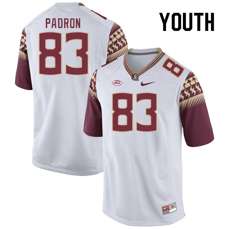Youth #83 Fernando Padron Florida State Seminoles College Football Jerseys Stitched-White